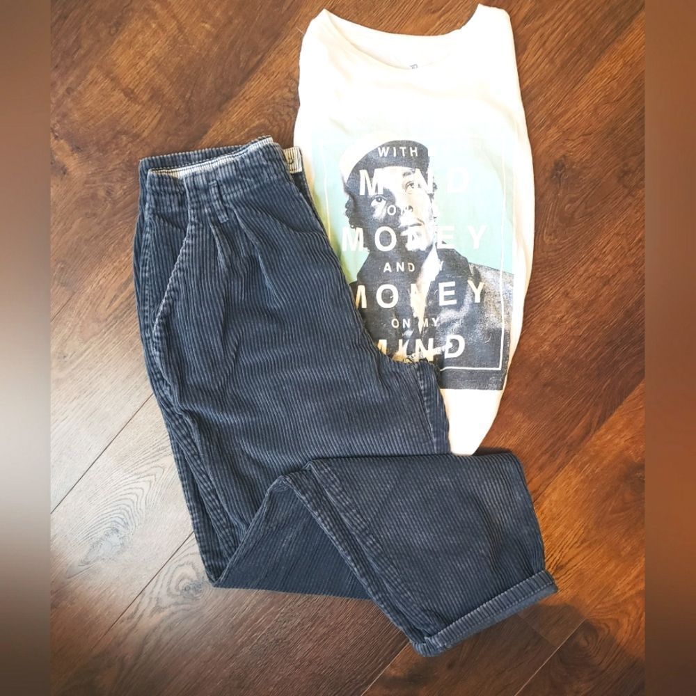 High Waist Vintage Corduroy Grey Classic Retro Corduroy High Rise